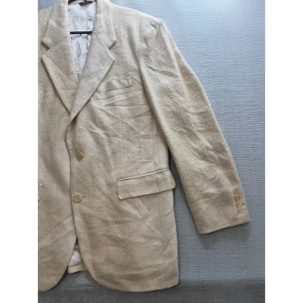 Oakton Blazer Jacket Mens 38 Beige Lined Silk Notch Lapel Single Breasted Formal